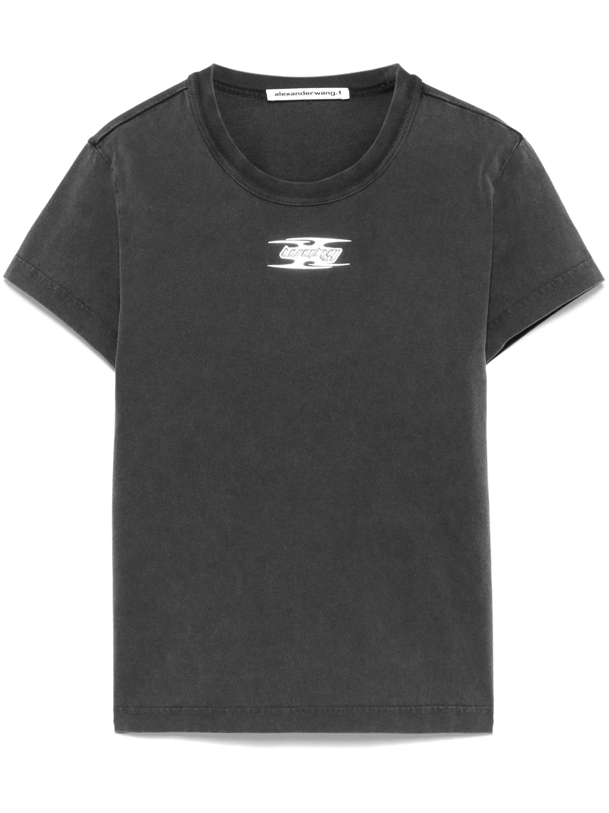 Tシャツ・カットソー Alexander Wang Shrunken Logo T-Shirt Logo-Print Shrunken Jersey Tee in BLACK | alexanderwang®