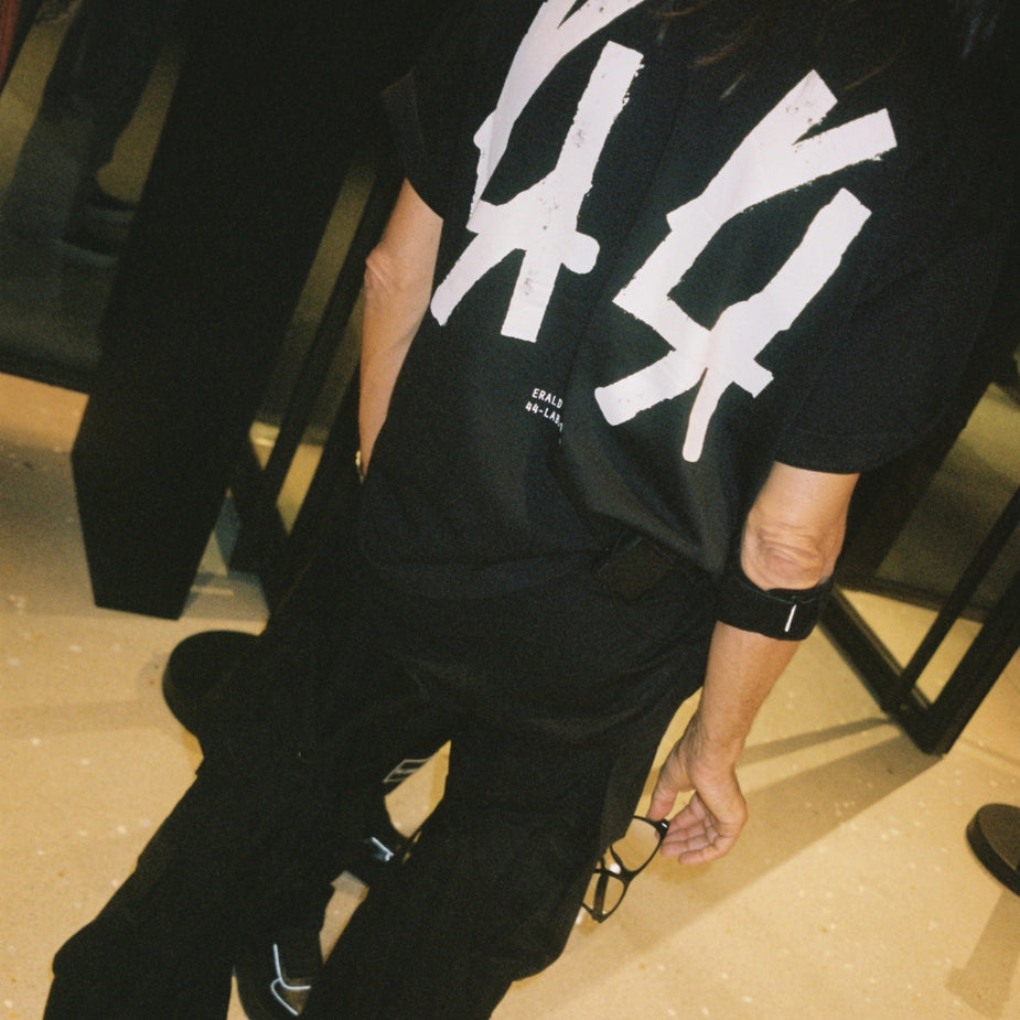 Guest wearing the exclusive 44 Label Group AW24 collaboration T-shirt at Eraldo Store Jesolo.