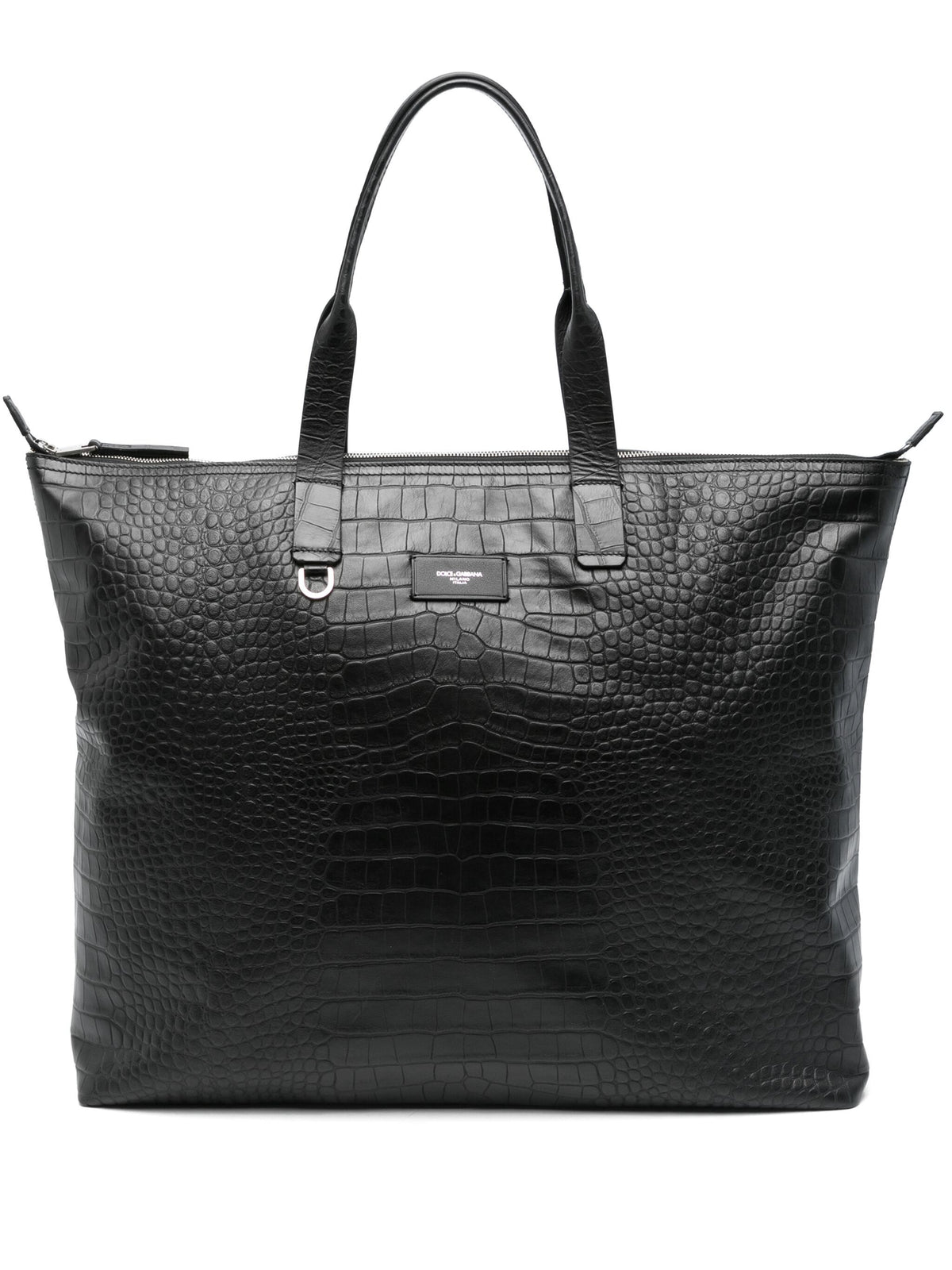 Large Crocodile-embossed Leather Tote Bag