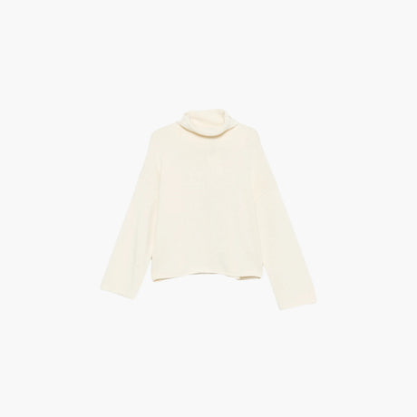 Almada cream knitted sweater with high neck, dropped shoulders, long sleeves and ribbed trims, made from merino wool and cashmere.
