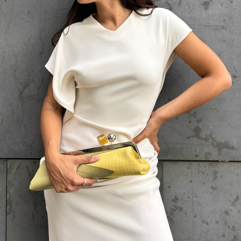 White ruched short-sleeve midi dress by Victoria Beckham