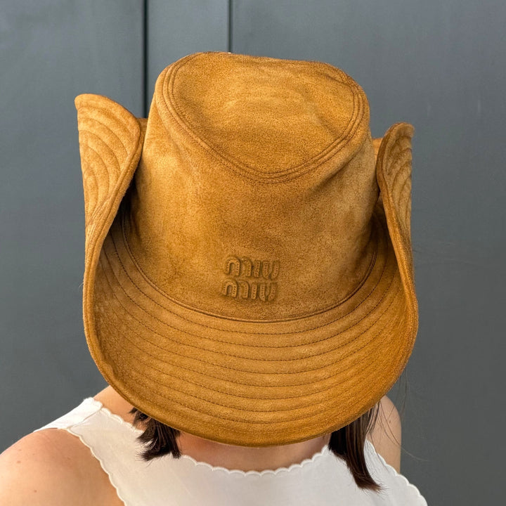 Brown suede cowboy hat by Miu Miu