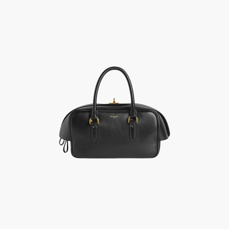 Balenciaga Small Le 7 Bowling tote bag in black leather with top handles and gold-tone hardware.