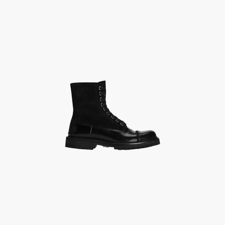 Dolce & Gabbana black lace-up boots in fabric and calf leather with round toe, zip fastening and rubber sole.