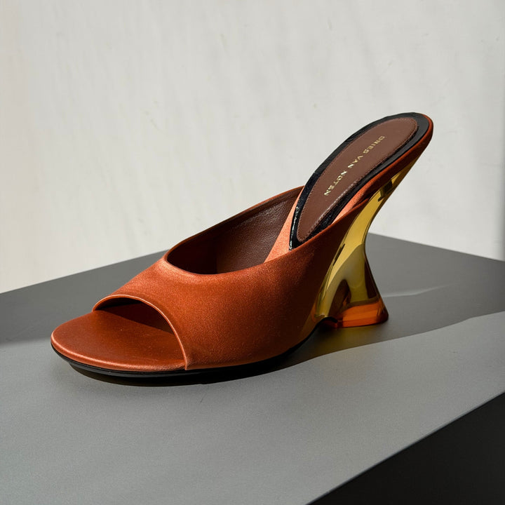 Orange heeled sandals from Dries Van Noten women's shoes collection