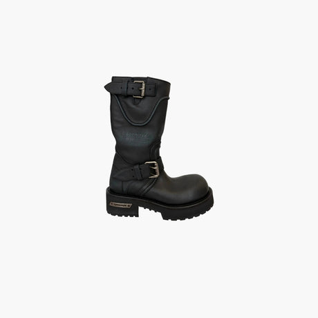 Black Venom leather boots with buckle detail by Balenciaga