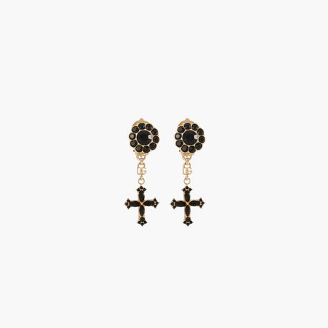 Gold and black rhinestone clip earrings by Dolce & Gabbana