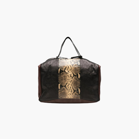 Dark brown snake-effect leather shoulder bag by Dries Van Noten