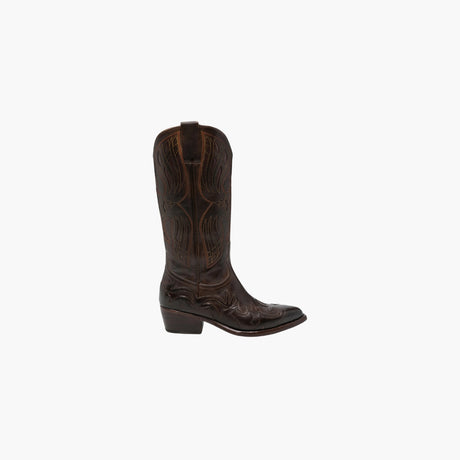 Dark brown leather western-style boots by Eraldo