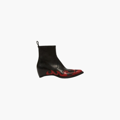 Black and red heel-less Western Flames boots by Maison Margiela