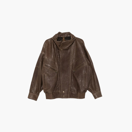 Umber brown Grained Leather Jacket by Petar Petrov