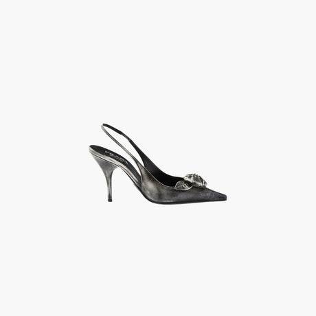 Charcoal grey leather slingback pumps by Prada