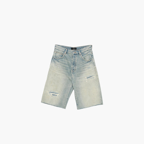 Blue distressed raw-cut shorts by Purple Brand