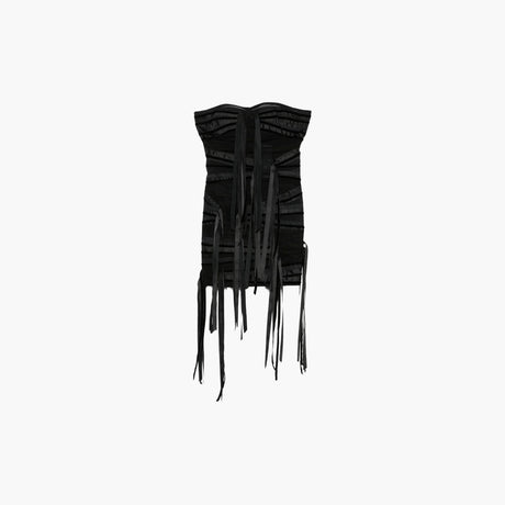 Black fringed strapless mini dress by The Attico