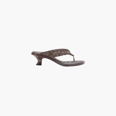 Brown jelly ruffled strap heeled sandals by Ganni x Melissa