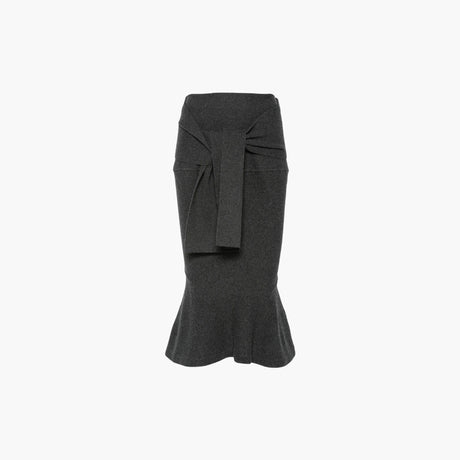 Jacquemus dark grey midi skirt with draped detail and asymmetric silhouette.