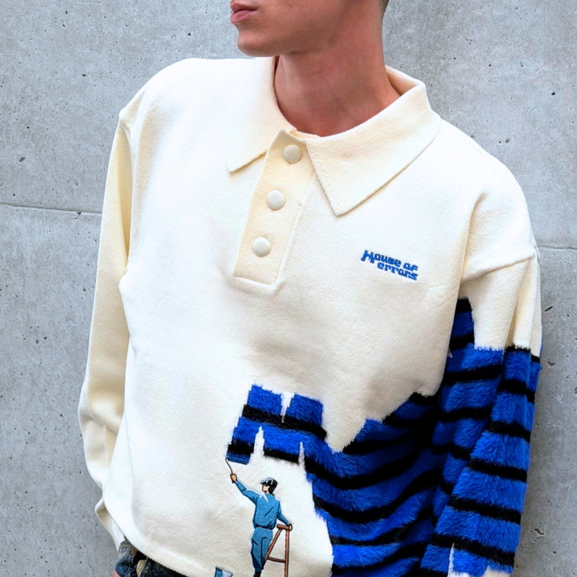 Men's New Arrivals 26 featuring a House of Errors white sweater with blue details.