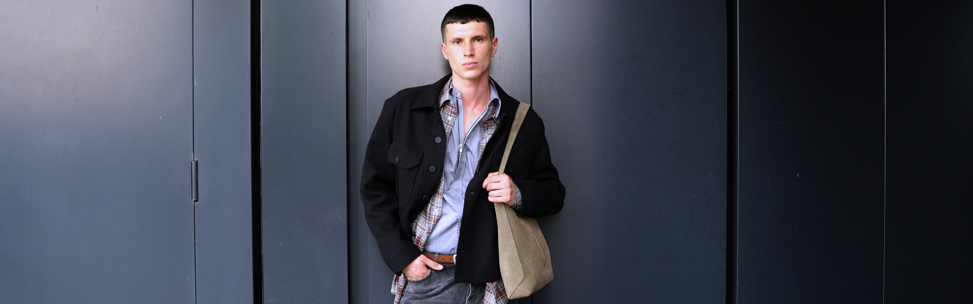Men's New Arrivals 26 featuring a grey MM6 Maison Margiela shirt and a brown Studio Nicholson suede jacket.