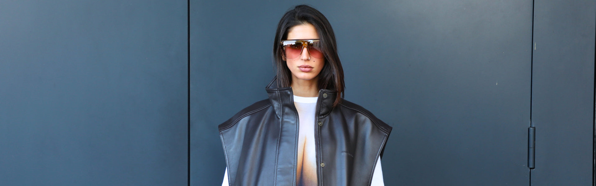 Women's New Arrivals 26 featuring Chloé pink sunglasses, a Balenciaga black leather zip vest and a Jean Paul Gaultier printed T-shirt.