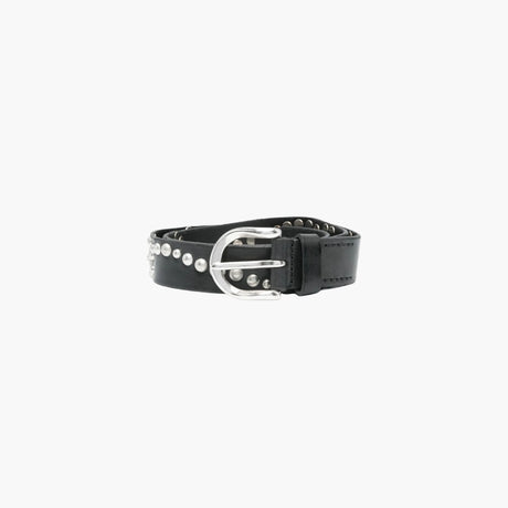 Our Legacy Star Fall black leather belt with silver-tone stud pattern and metal pin buckle.