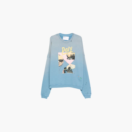 Light blue crew-neck sweatshirt with graphic print by Paly Hollywood
