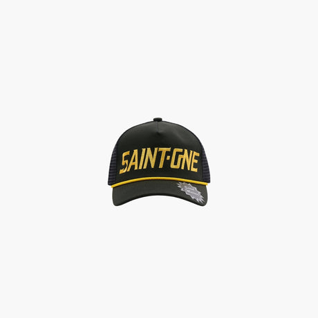 Black baseball cap with yellow embroidered logo by SAINT Mxxxxxx
