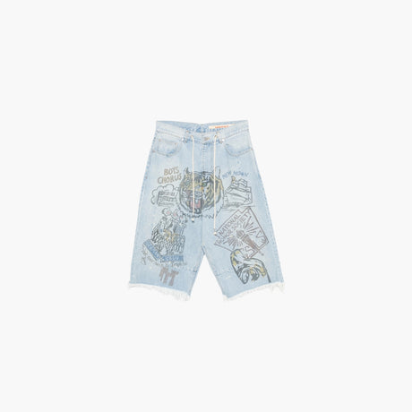 Denim tailored shorts graphic-print by Secnd Slf