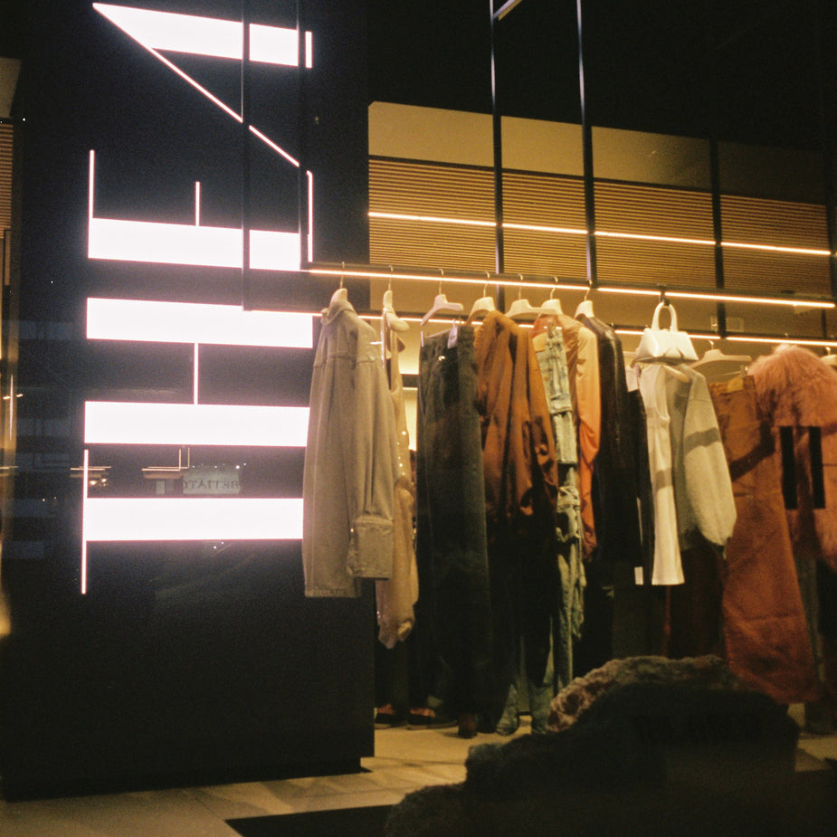 The Attico Vista Mare 2024 store window at Eraldo Store Jesolo, featuring the new collection and LED signage with The Attico logo.