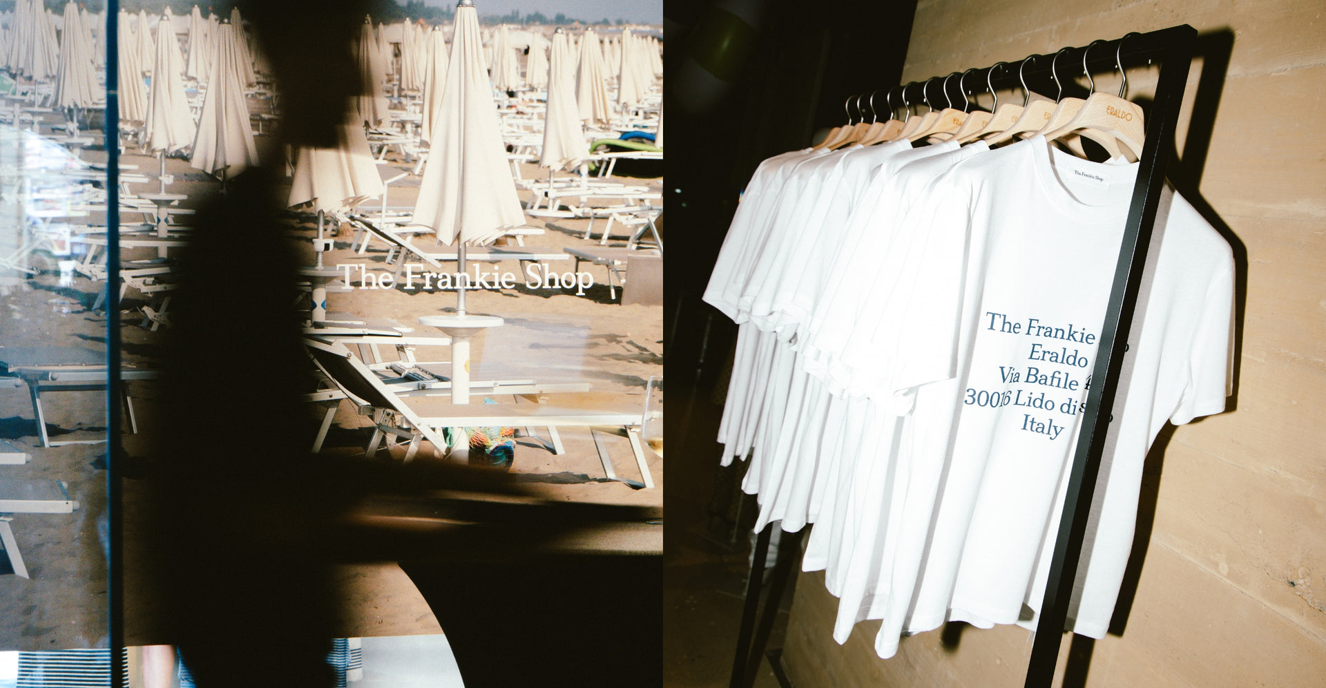 The Frankie Shop Summer Tour 26 hero image featuring The Frankie Shop logo alongside the exclusive t-shirts created for the Summer Tour at Eraldo Store Jesolo