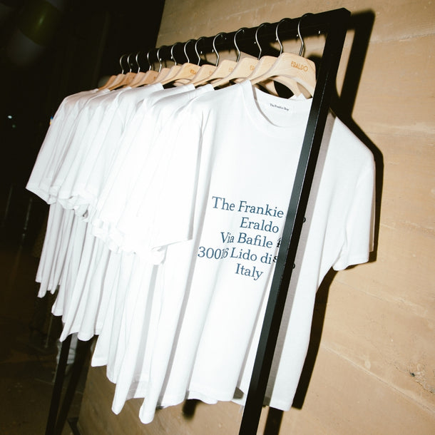 The Frankie Shop x Eraldo Summer Tour 26, featuring the exclusive T-shirts created for the collaboration.